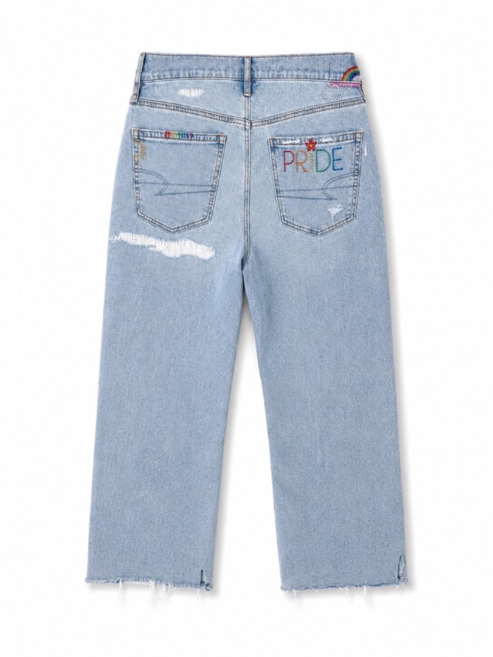 American Eagle Pride High Rise Baggy Straight Jeans Size 10 Rainbow Embroidered